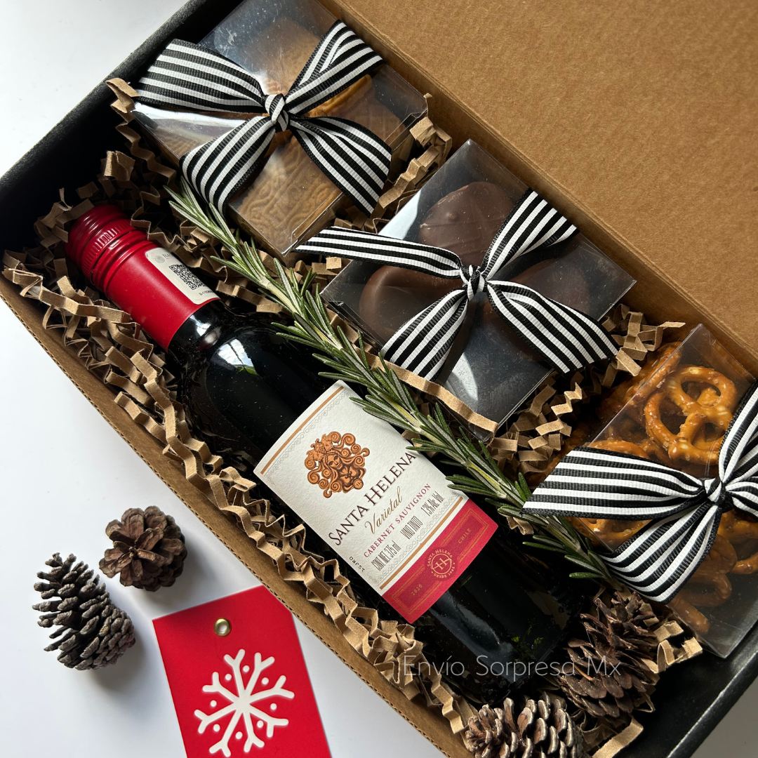 Caja Vino tinto + snacks